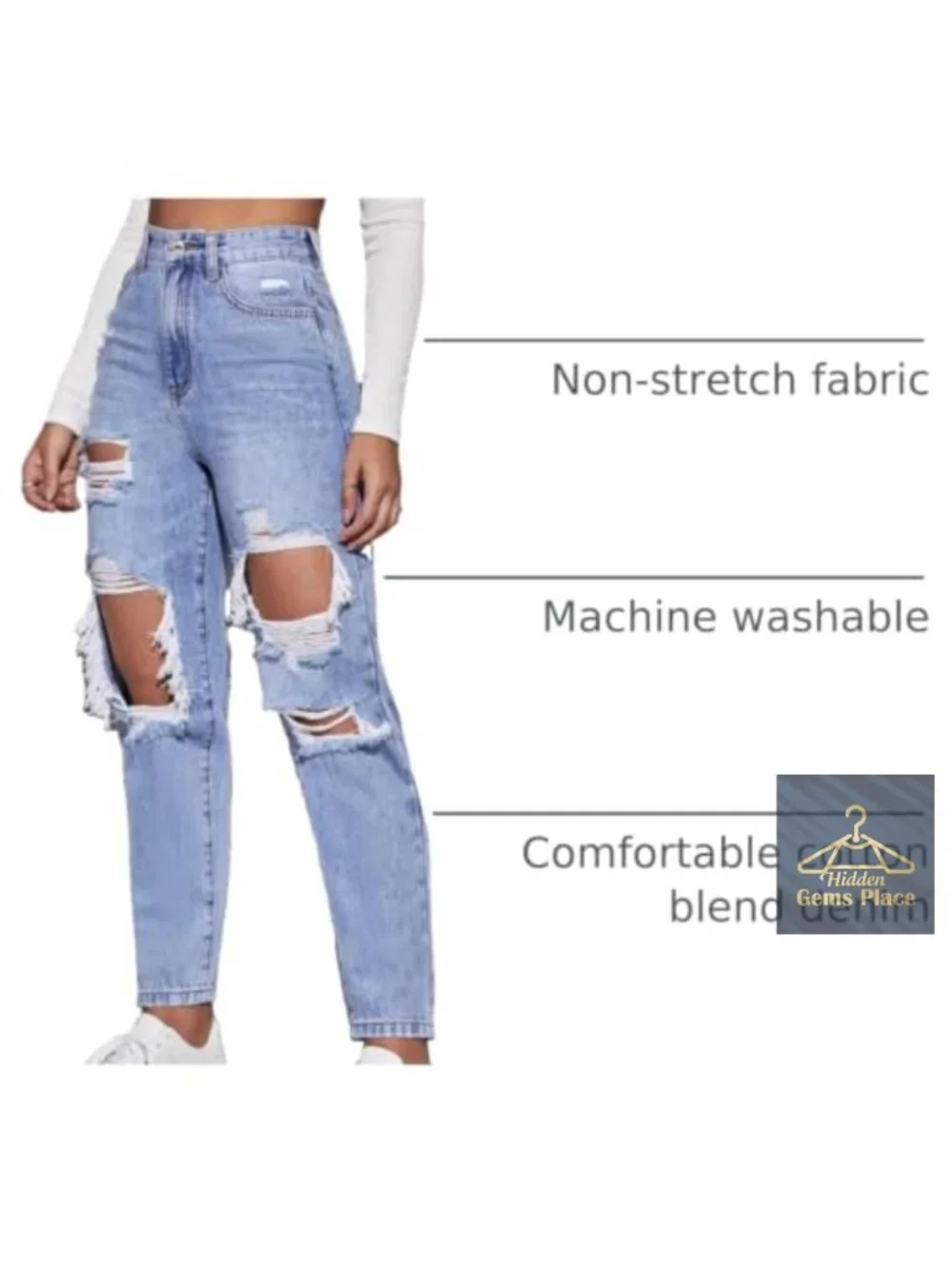 High Waist Boyfriend Straight Leg Ripped Jeans Distressed Denim Pants